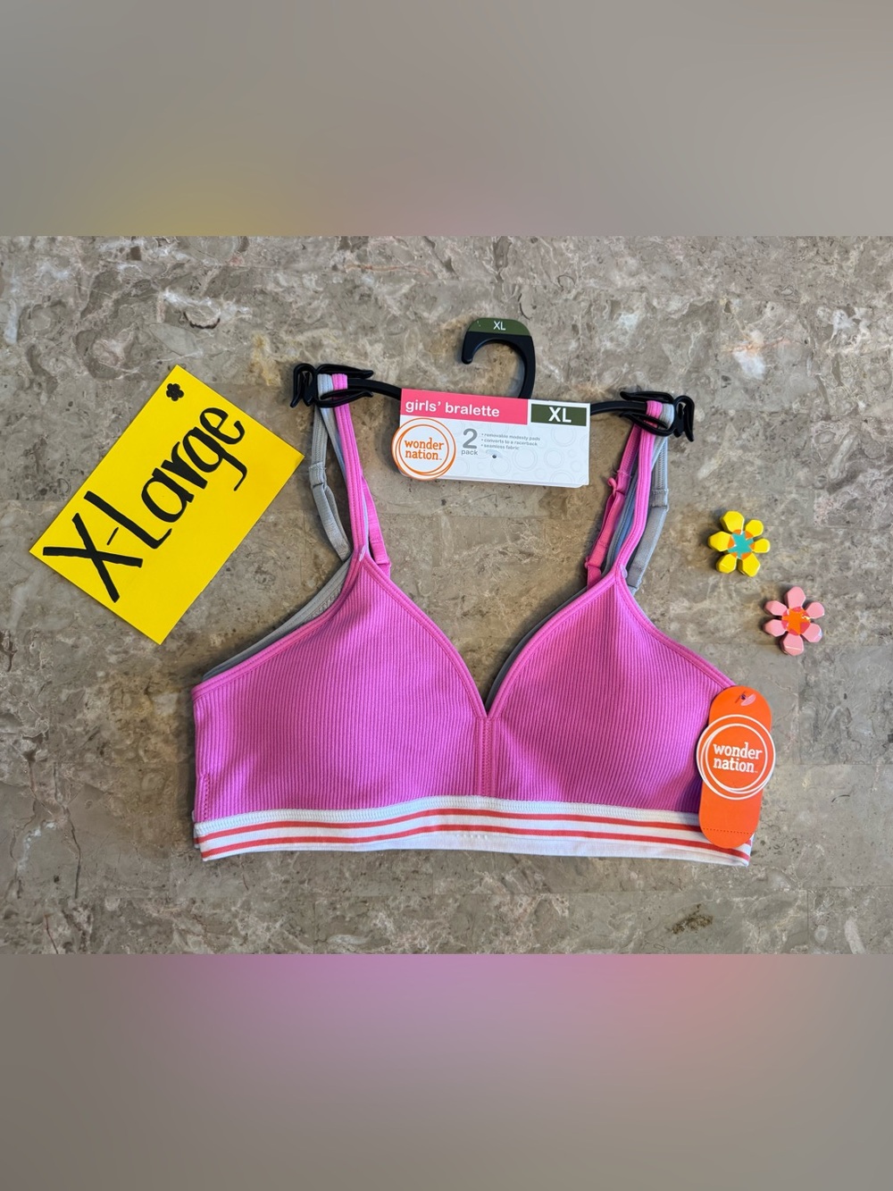 NWT Wonder Nation Girls Seamless Bra 2-Pack Pink Grey XL 14/16